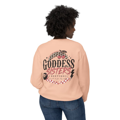 Goddess Sisters Crewneck Sweatshirt — Retro Cherry & Leopard Graphic