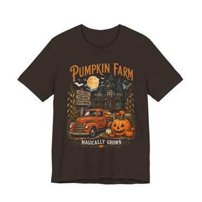 Pumpkin Farm Halloween Tee — "Magically Grown" Vintage Truck & Jack-O'-Lantern Shirt