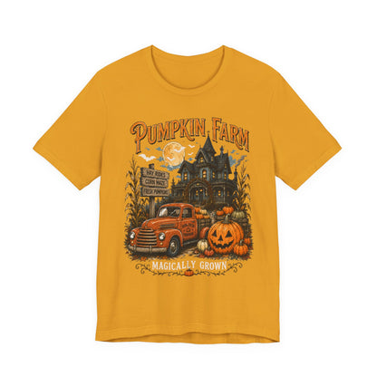 Pumpkin Farm Halloween Tee — "Magically Grown" Vintage Truck & Jack-O'-Lantern Shirt