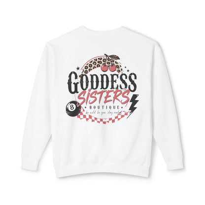 Goddess Sisters Crewneck Sweatshirt — Retro Cherry & Leopard Graphic