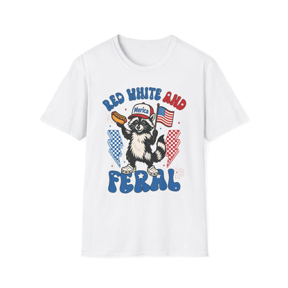 Red White and Feral T-Shirt — 'Merica Raccoon Patriotic Tee