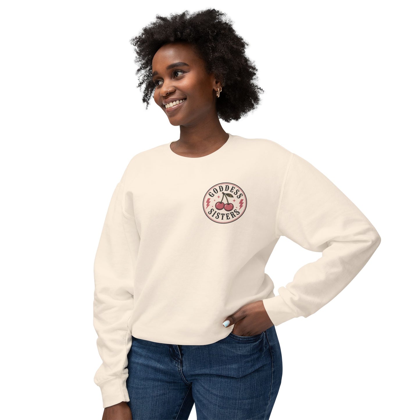Goddess Sisters Crewneck Sweatshirt — Retro Cherry & Leopard Graphic