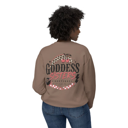 Goddess Sisters Crewneck Sweatshirt — Retro Cherry & Leopard Graphic