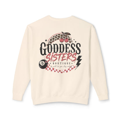 Goddess Sisters Crewneck Sweatshirt — Retro Cherry & Leopard Graphic