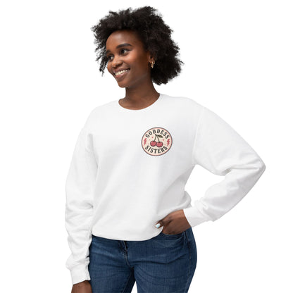 Goddess Sisters Crewneck Sweatshirt — Retro Cherry & Leopard Graphic