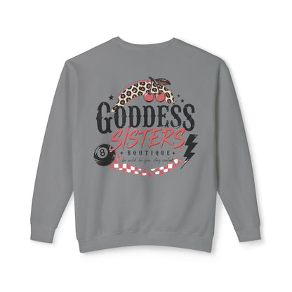 Goddess Sisters Crewneck Sweatshirt — Retro Cherry & Leopard Graphic