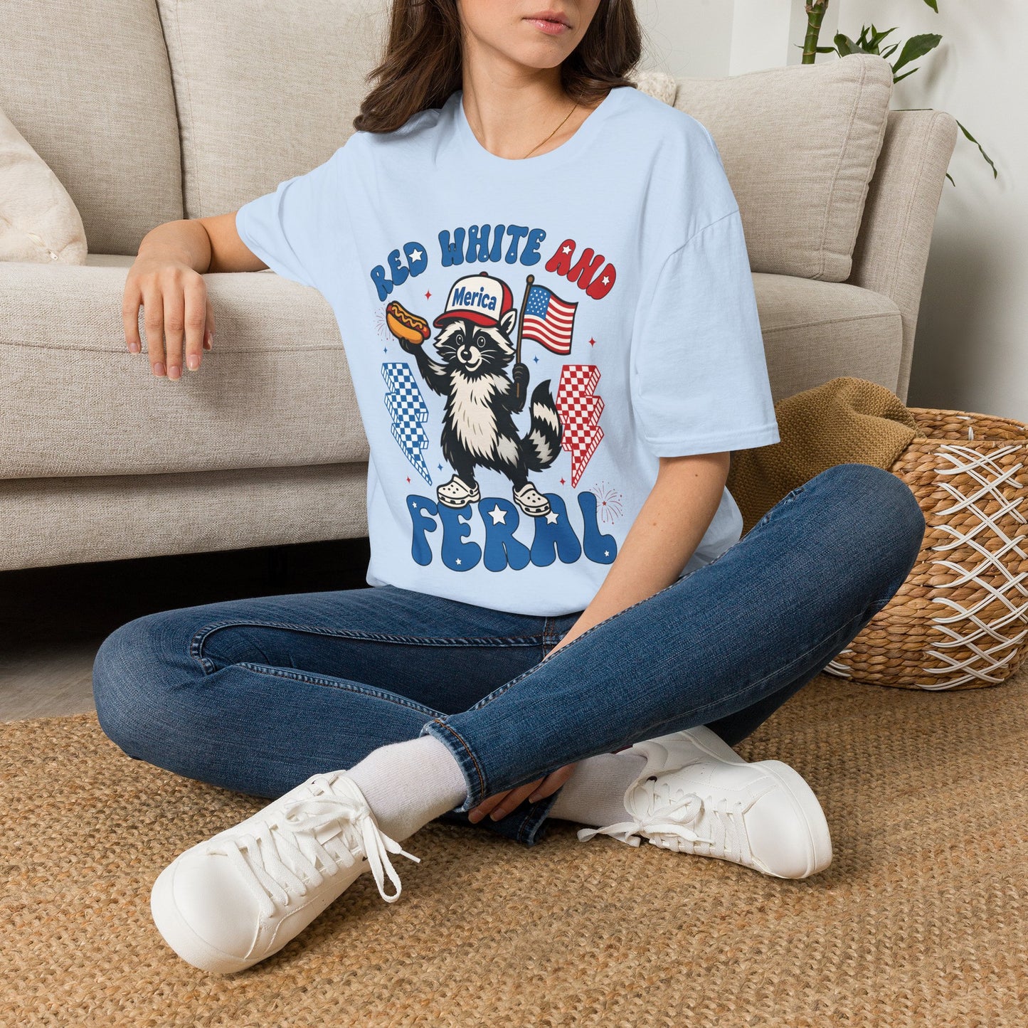 Red White and Feral T-Shirt — 'Merica Raccoon Patriotic Tee