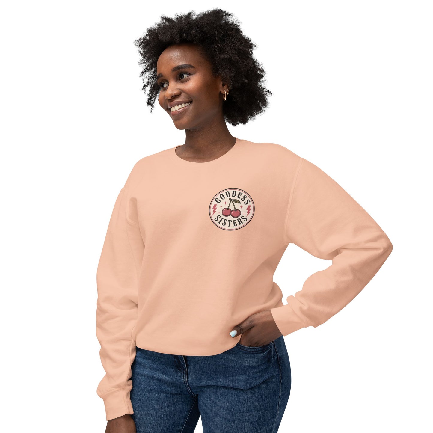 Goddess Sisters Crewneck Sweatshirt — Retro Cherry & Leopard Graphic