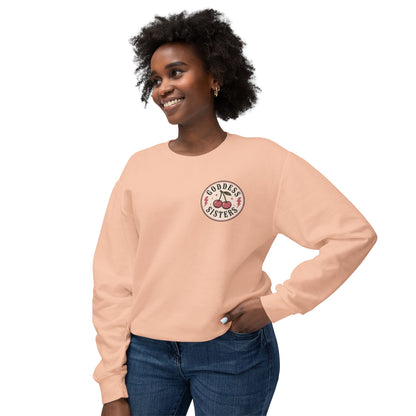 Goddess Sisters Crewneck Sweatshirt — Retro Cherry & Leopard Graphic