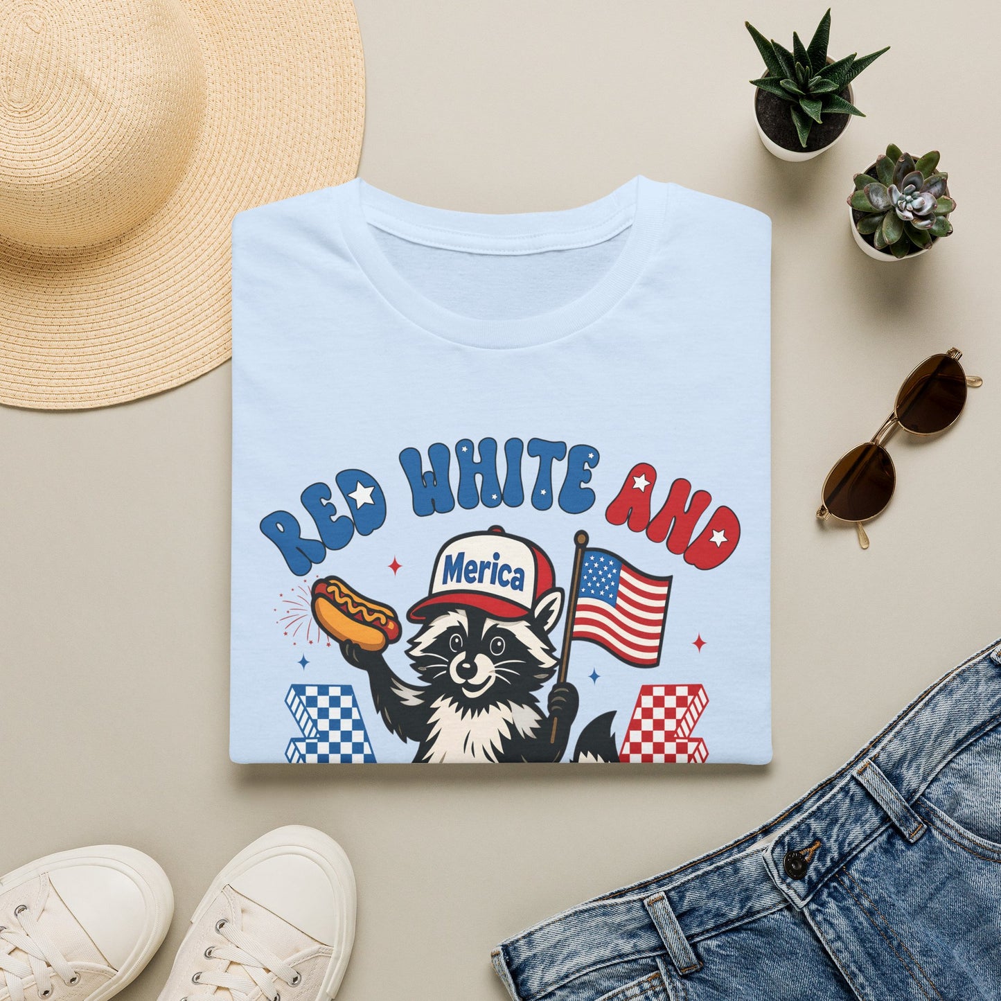 Red White and Feral T-Shirt — 'Merica Raccoon Patriotic Tee