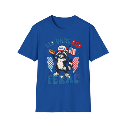 Red White and Feral T-Shirt — 'Merica Raccoon Patriotic Tee