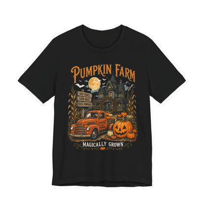 Pumpkin Farm Halloween Tee — "Magically Grown" Vintage Truck & Jack-O'-Lantern Shirt