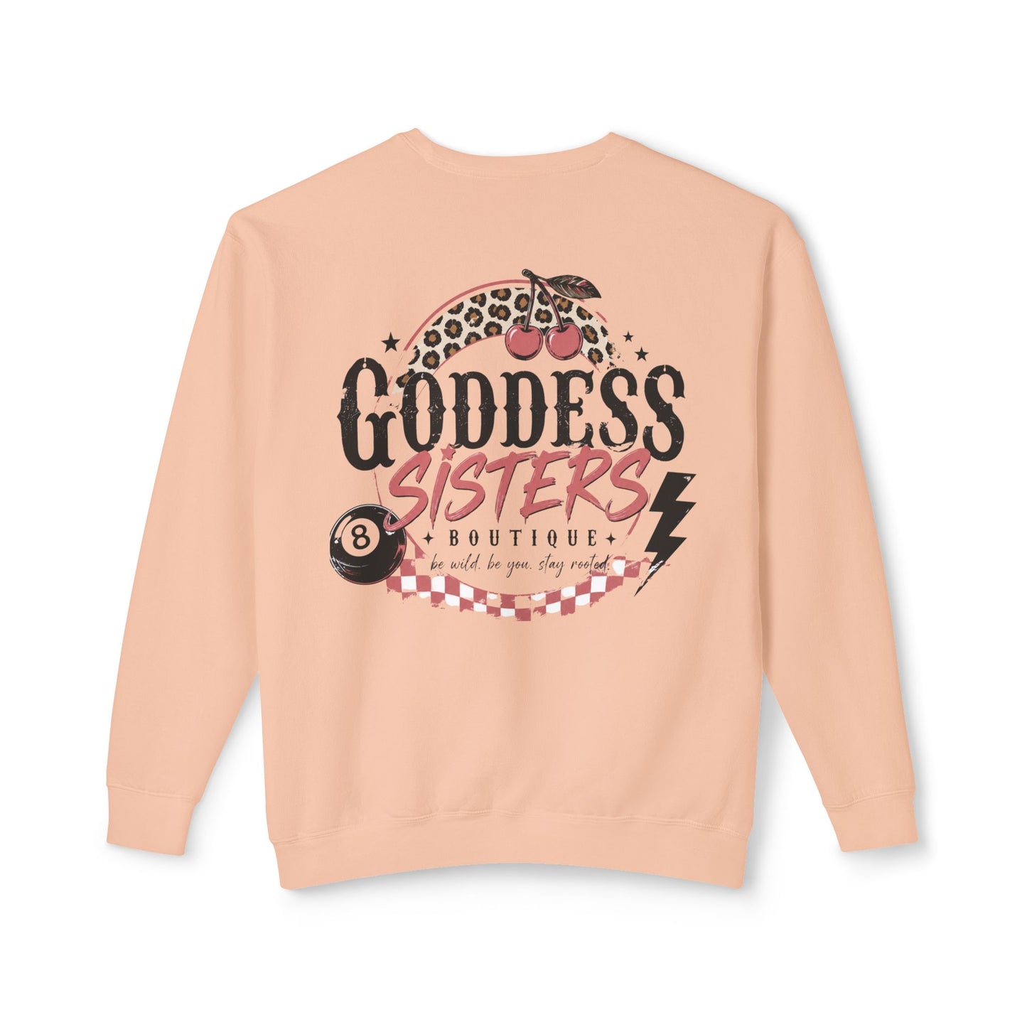 Goddess Sisters Crewneck Sweatshirt — Retro Cherry & Leopard Graphic