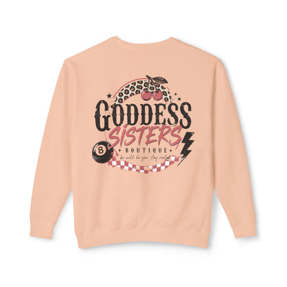 Goddess Sisters Crewneck Sweatshirt — Retro Cherry & Leopard Graphic