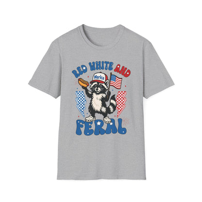 Red White and Feral T-Shirt — 'Merica Raccoon Patriotic Tee