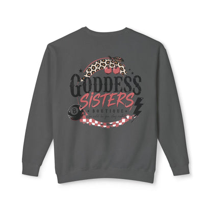 Goddess Sisters Crewneck Sweatshirt — Retro Cherry & Leopard Graphic