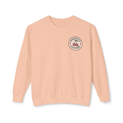 Goddess Sisters Crewneck Sweatshirt — Retro Cherry & Leopard Graphic