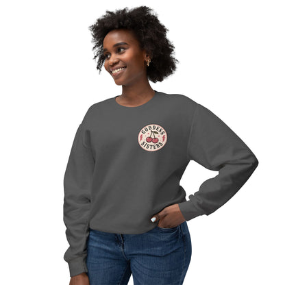 Goddess Sisters Crewneck Sweatshirt — Retro Cherry & Leopard Graphic