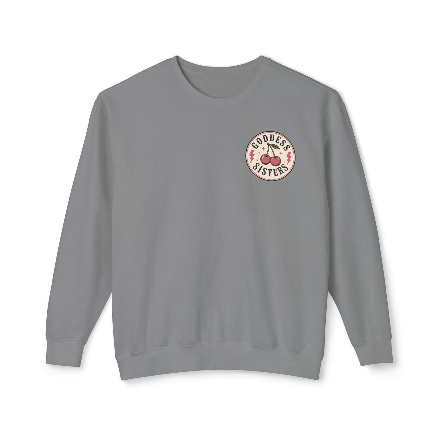 Goddess Sisters Crewneck Sweatshirt — Retro Cherry & Leopard Graphic