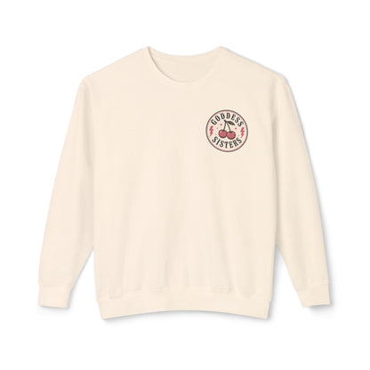 Goddess Sisters Crewneck Sweatshirt — Retro Cherry & Leopard Graphic