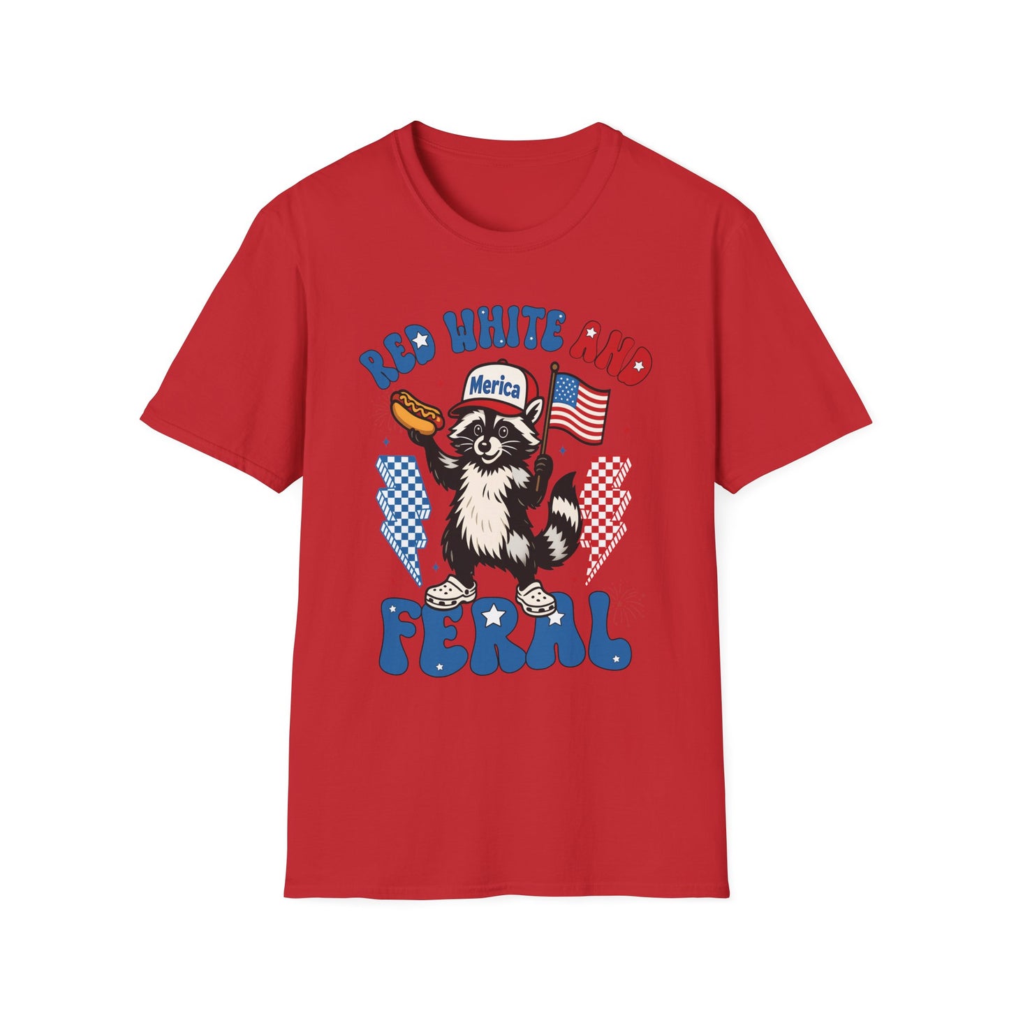 Red White and Feral T-Shirt — 'Merica Raccoon Patriotic Tee