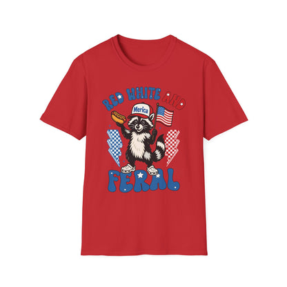 Red White and Feral T-Shirt — 'Merica Raccoon Patriotic Tee