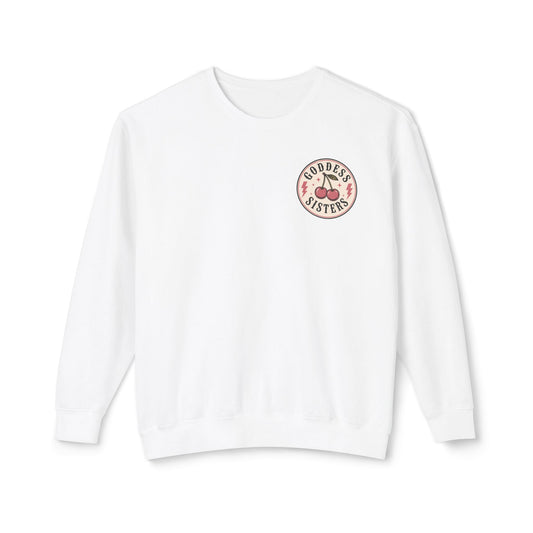 Goddess Sisters Crewneck Sweatshirt — Retro Cherry & Leopard Graphic